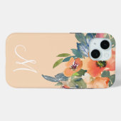 Coques Case-Mate iPhone Elégante Aquarelle tendance Peach Rose Monogramme  (Verso (horizontal))