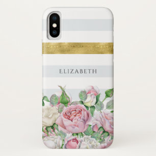 Etui iPhone Case-Mate Élégante bande d'or FAUX avec roses roses et nom r