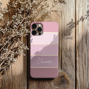 Coques iPhone 16 Elégante couleur blush rose or Personnalisé Bandes