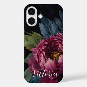 Coques iPhone 16 Elégante couleur florale rose foncé personnaliser