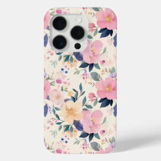 Coque iPhone 15 Pro Elégante couleur rose pastel en fleur