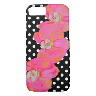 Coque iPhone 8/7 Elégante couleur rose rétro orchidées pois