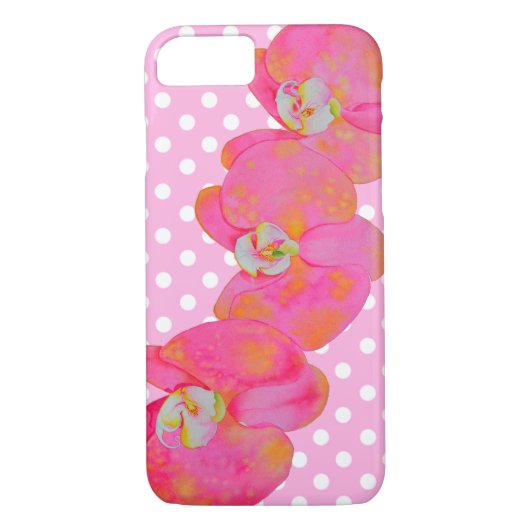 Coques Case-Mate iPhone Elégante couleur rose rétro orchidées pois (Dos)