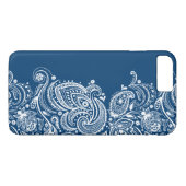 Coques Case-Mate iPhone Élégante dentelle blanche sur Arrière - plan bleu  (Dos (Horizontal))