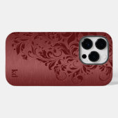 Coques Case-Mate iPhone Élégante Dentelle Florale Rouge Sur Rouge (Verso (horizontal))