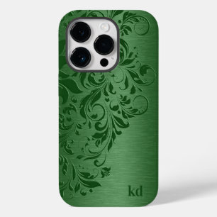 Coque Pour iPhone 14 Pro Élégante Dentelle Florale Verte Sur Vert