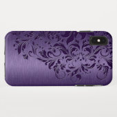 Coques Case-Mate iPhone Elégante dentelle florale violette profonde (Dos (Horizontal))