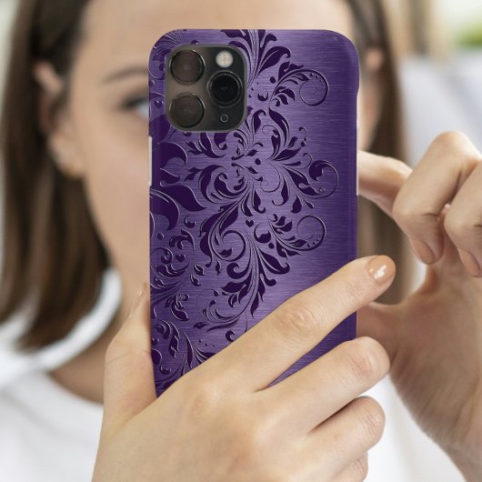 Coques Case-Mate iPhone Élégante Dentelle Florale Violette Profonde Sur Vi