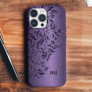 Coques iPhone 16 Pro Élégante Dentelle Florale Violette Profonde Sur Vi