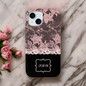 Coques Case-Mate iPhone Elégante dentelle rose Faux et noire