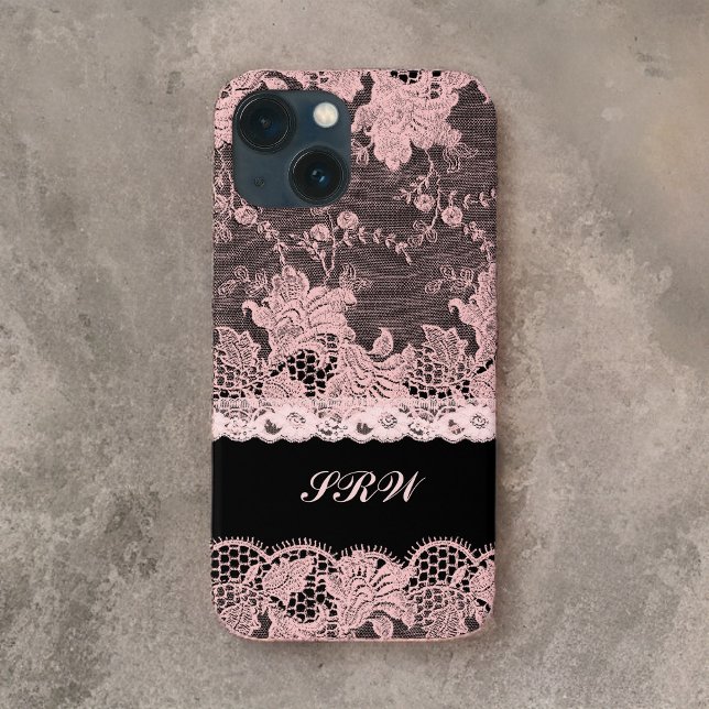 Coques Case-Mate iPhone Elégante dentelle rose Faux et noire (Créateur téléchargé)
