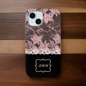 Coques Case-Mate iPhone Elégante dentelle rose Faux et noire