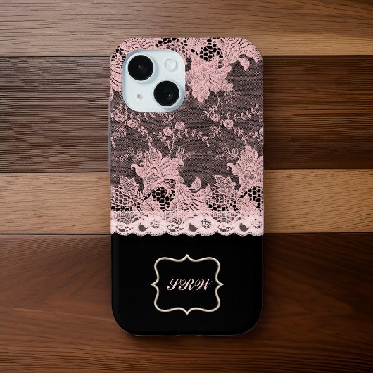 Coques Case-Mate iPhone Elégante dentelle rose Faux et noire
