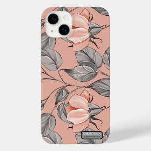 Coque Pour iPhone 14 Plus Élégante Feminine Jolie fleur rose et gris