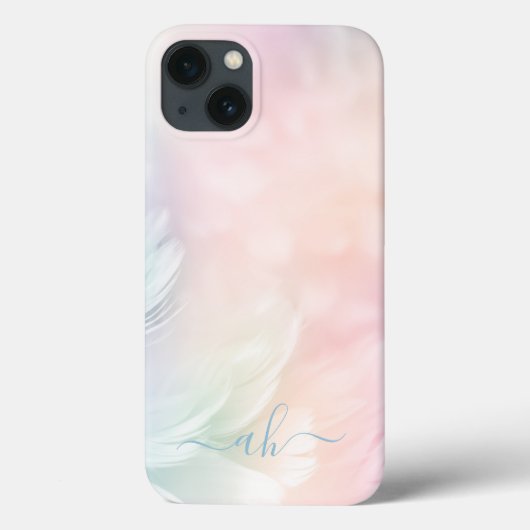 Coques Case-Mate iPhone Élégante fille monogramme Pastel Plume arc-en-ciel (Verso)