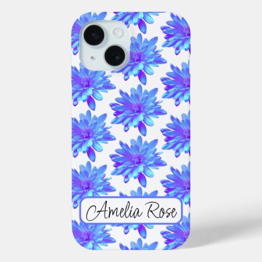 Coques Case-Mate iPhone Élégante fleur florale violette bleu (Verso)