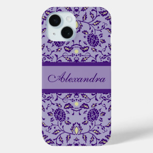 Coque Pour iPhone 15 Élégante Fleur pourpre Damas