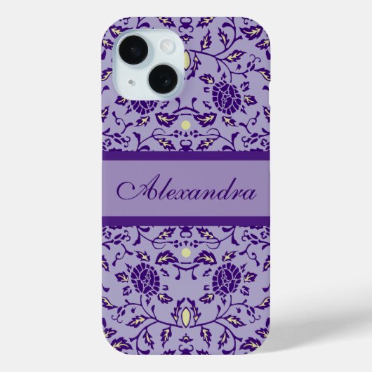 Coques Case-Mate iPhone Élégante Fleur pourpre Damas (Verso)