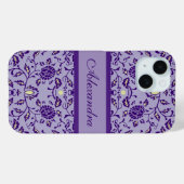 Coques Case-Mate iPhone Élégante Fleur pourpre Damas (Verso (horizontal))