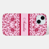 Coques Case-Mate iPhone Elégante Fleur rose et rouge Damas (Verso (horizontal))