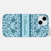 Coques Case-Mate iPhone Elégante Fleur Turquoise Damas (Verso (horizontal))