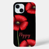 Coques Case-Mate iPhone Élégante Fleurs de pavot rouge Nom Floral Noir (Verso)