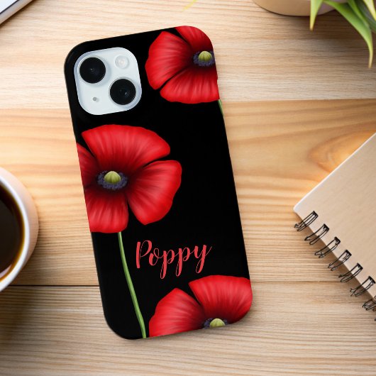 Coques Case-Mate iPhone Élégante Fleurs de pavot rouge Nom Floral Noir