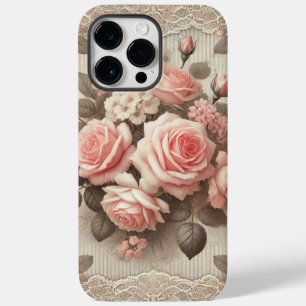 Coque Pour Pour iPhone 14 Pro Max Élégante Florale rose Vintage avec dentelle