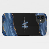 Coques Case-Mate iPhone Élégante Géode d'âge Monogram Blue, Black & Gold (Dos (Horizontal))