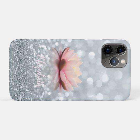 Coques Case-Mate iPhone Élégante Girly Silver Glittery Bokeh Lotus (Dos (Horizontal))