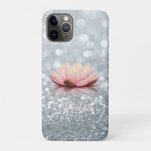 Coques Case-Mate iPhone Élégante Girly Silver Glittery Bokeh Lotus (Dos)