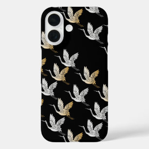Coques iPhone 16 Elégante Grue Noire Or Art Japonais Moderne
