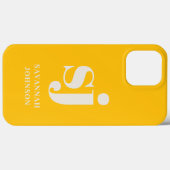 Coques Case-Mate iPhone Élégante initiales de monogramme jaune vif (Verso (horizontal))
