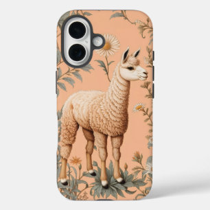 Coques iPhone 16 Élégante Lama et Fleurs de marguerite sur la pêche