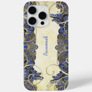 Coque iPhone 15 Pro Max Élégante lame d'or de la marine Vintage Paisley Pe