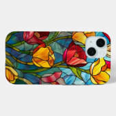 Coques Case-Mate iPhone Élégante laque rouge et tulipes jaunes (Verso (horizontal))
