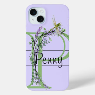 Coque iPhone 15 Mini Elégante lettre alphabétique P Lavender boho Drago
