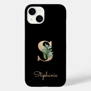 Coque Pour iPhone 14 Élégante lettre d'or monogramme botanique S