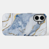 Coques Case-Mate iPhone Elégante motif en granit bleu blanc (Verso (horizontal))