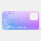 Coques Case-Mate iPhone Elégante parties scintillant bleu violet design (Verso (horizontal))