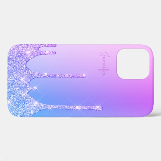Coques Case-Mate iPhone Elégante parties scintillant bleu violet design (Verso (horizontal))