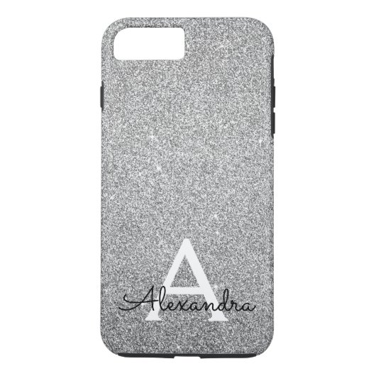 Coques Case-Mate iPhone Élégante Parties scintillant d'argent et monogramm (Dos)
