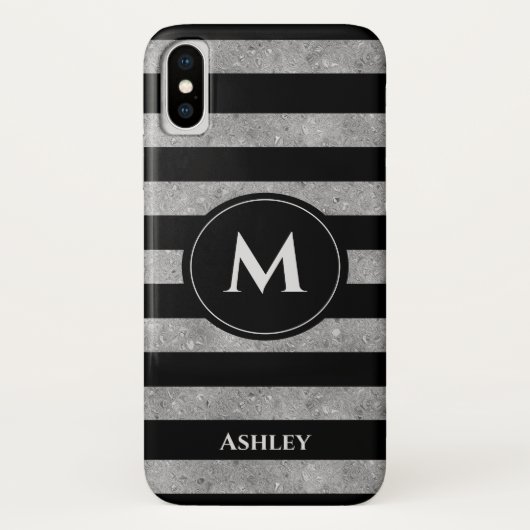 Coques Case-Mate iPhone Élégante Parties scintillant d'argent noir Monogra (Dos)