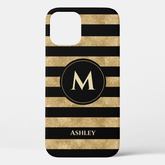 Coques Case-Mate iPhone Élégante Parties scintillant d'or noir Monogramme (Verso)