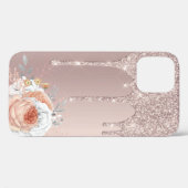 Coques Case-Mate iPhone Élégante parties scintillant d'or rose floral brun (Verso (horizontal))