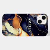 Coques Case-Mate iPhone Elégante parties scintillant en marbre bleu noir (Verso (horizontal))