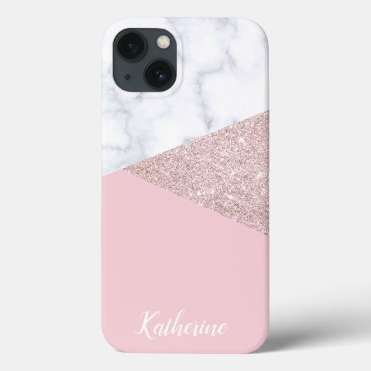 Coques Case-Mate iPhone Elégante parties scintillant en or rose blanc marb (Verso)