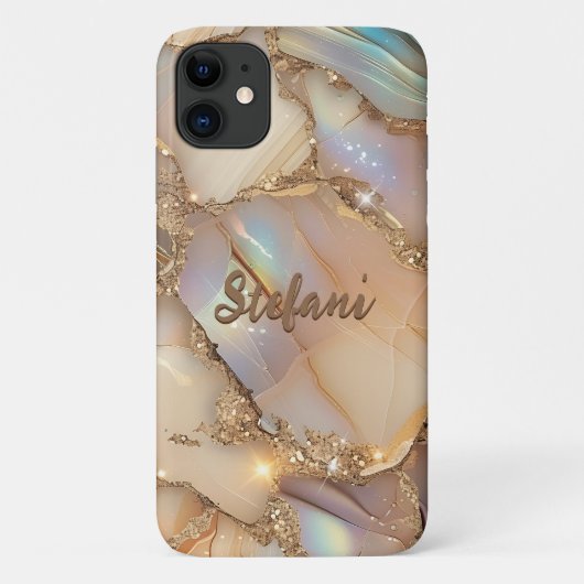 Coques Case-Mate iPhone Élégante Parties scintillant holographique beige E (Dos)