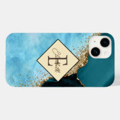 Coques Case-Mate iPhone Élégante Parties scintillant or en marbre turquois (Verso (horizontal))
