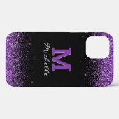 Coques Case-Mate iPhone Élégante Parties scintillant violette de monogramm (Verso (horizontal))